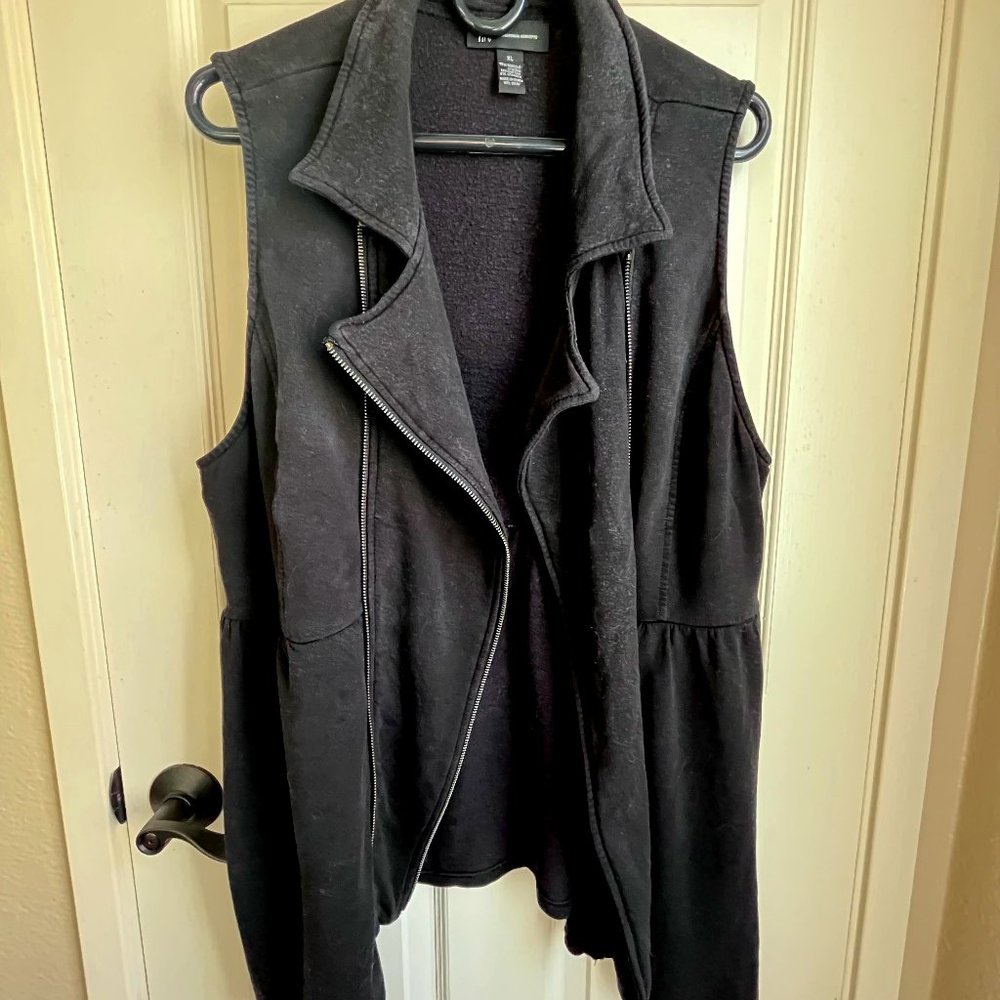 INC International Concepts Black Vest Open Front Asymmetrical Hem With Zipper XL